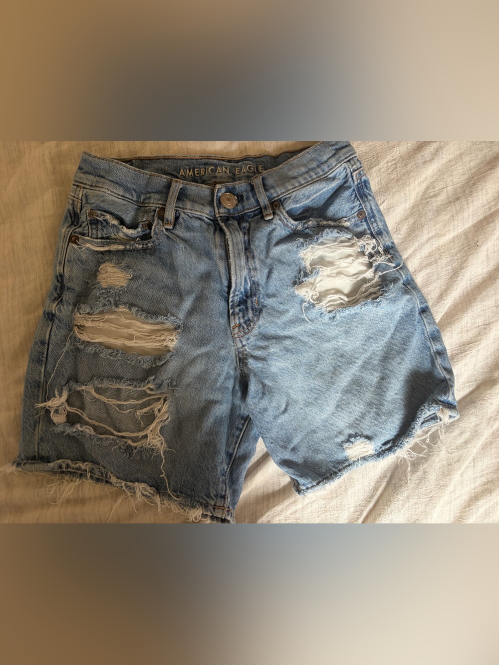 American Age Light Blue Distressed Ripped Denim Shorts